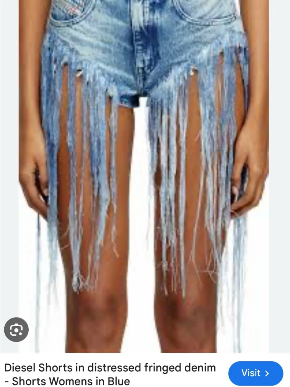 Diesel Distressed Fringe Denim Shorts - Light Blue